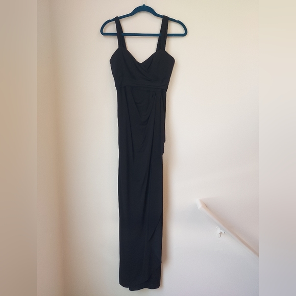 Amsale Black Sleeveless Faux Wrap Maxi Dress Size 6 - Picture 4 of 10